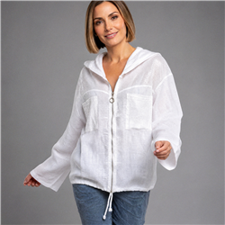 Mujer campera lino capucha bordada lentejuelas italiana - IB