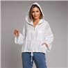 Mujer campera lino capucha bordada lentejuelas italiana - IB