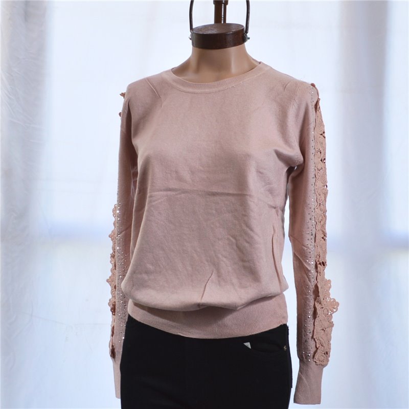 Mujer Sweater bremer elastizado mangas guipur brillo