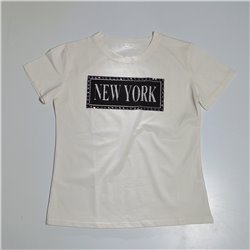 Mujer Remera modal estampa NEW YORK brillos