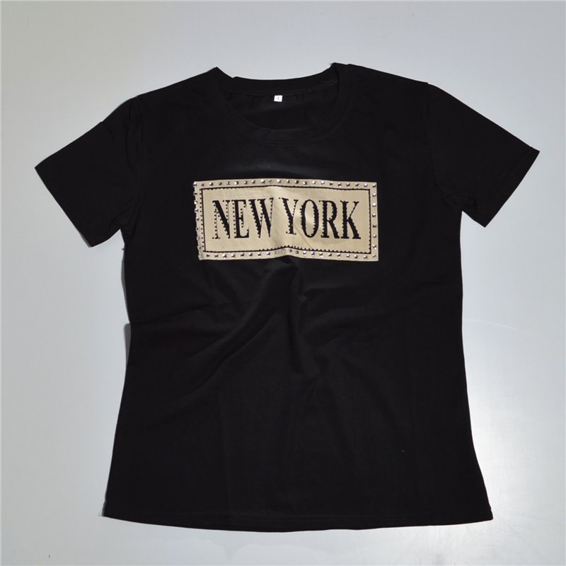 Mujer Remera modal estampa NEW YORK brillos