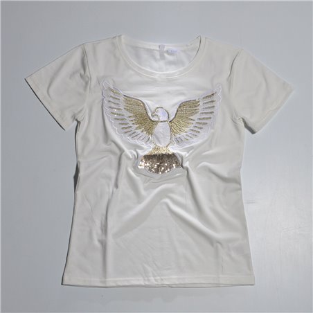 Mujer Remera algodon bordado aguila lentejuelas