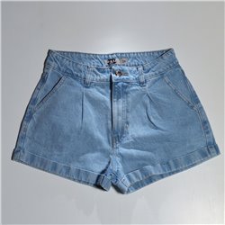 Mujer short jean rigido frente pinza ruedo