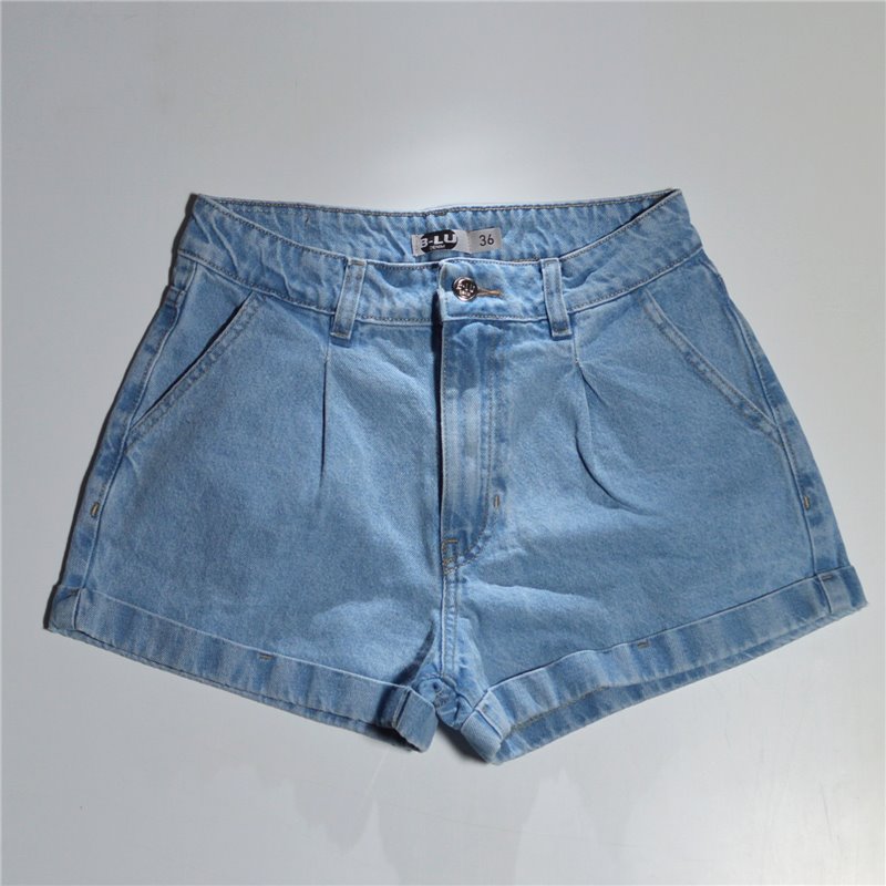 Mujer short jean rigido frente pinza ruedo