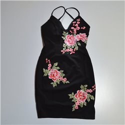 Mujer Vestido lycra frente bordado flores