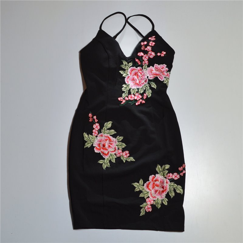 Mujer Vestido lycra frente bordado flores