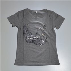 Mujer remera algodon estampa ave brillo lentejuelas