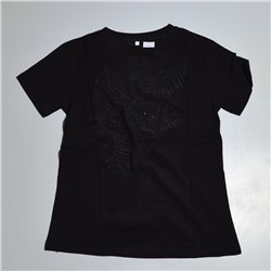 Mujer remera algodon estampa hojas bordada piedras