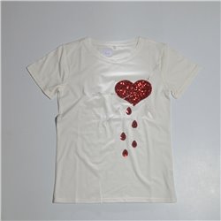 Mujer remera algodon frente corazon brillo lentejuelas