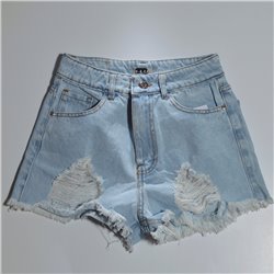 Mujer short jean rigido frente rotura desflecado