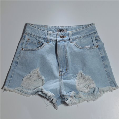 Mujer short jean rigido frente rotura desflecado