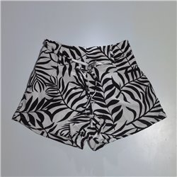 Mujer short lino elastizado estampa hojas cintura cordon