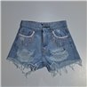 Mujer short jean rigido frente rotura bolsillos tiras estrass