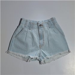 Mujer short jean rigido cintura elastica puño desflecado