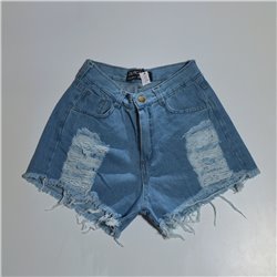 Mujer short jean rigido frente rotura desflecado