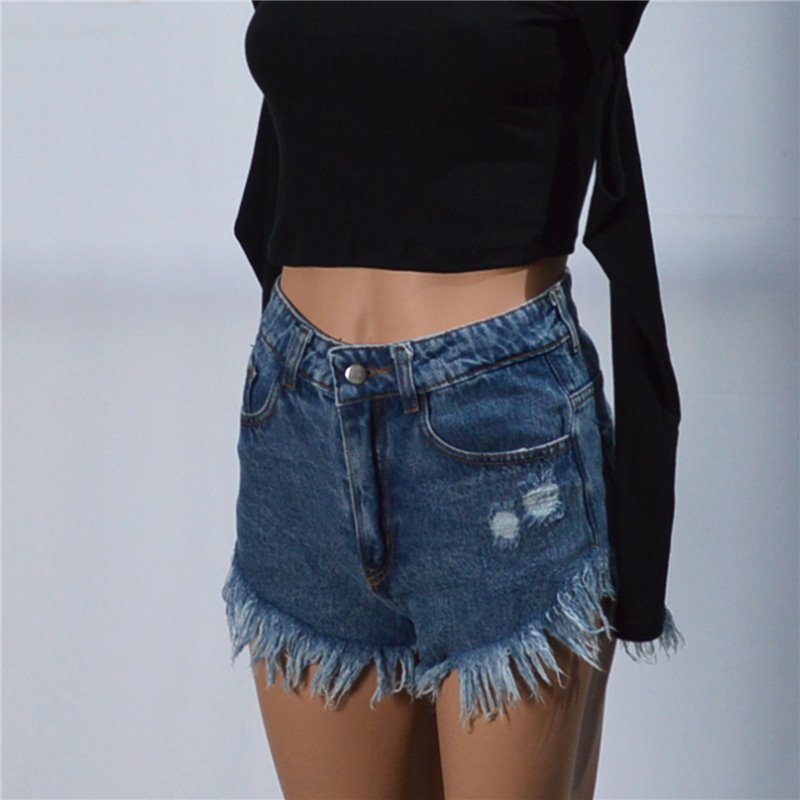 Mujer short jean rigido desflecado