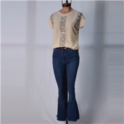 Mujer pantalon oxford jean elastizado desflecado