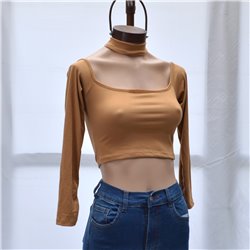 Mujer Remera modal gamuzado corta mangas largas cuello polera