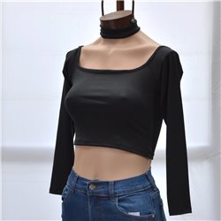 Mujer Remera modal gamuzado corta mangas largas cuello polera